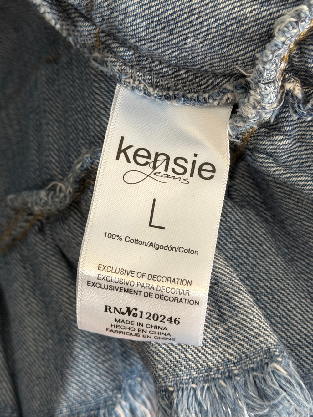 Kensie Jean Frayed Ruffle Denim Jacket Boho Western Layering Piece Size L - Picture 7 of 9